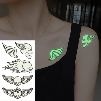 Ūdensnecaurlaidīgus Pagaidu Gaismas Tetovējumu Uzlīmes Galvaskausa Spārniem Halloween Briesmīgs Raksts Flash Viltus Tatto Sievietēm Vīriešiem