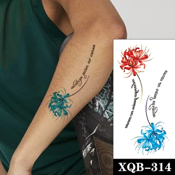 Ūdensnecaurlaidīgus Pagaidu Tetovējumu Uzlīmes, Sarkanā, Zilā Ziedu Mandala angļu Burti Viltus Tetovējumiem Flash Tatoos Roku Body Art Sievietēm Vīriešiem