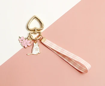 1pc Jaunu ins Japāņu salda meitene cherry blossom Sakura Lentes trušu atslēgu piekariņi kaķis Kiten kulons soma šarmu 1