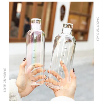 INS Stikla Pudele Ar Laika Atzīmi Pārredzamu Dzērieni, Sula, Ūdens Pudele 500/750ml Moderns Drinkware Laika Skalas Kausa Augstas Kvalitātes 1