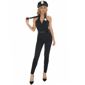 Sexy Sievietes Cop Policewoman Cosplay Kostīmu Vienotu Pavada Backless Jumpsuit Halloween Puse Lomu Spēle Spēlēt Iedomātā Kleita 1
