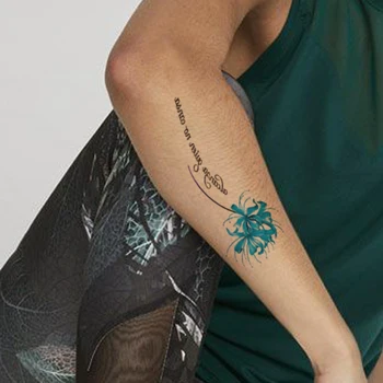 Ūdensnecaurlaidīgus Pagaidu Tetovējumu Uzlīmes, Sarkanā, Zilā Ziedu Mandala angļu Burti Viltus Tetovējumiem Flash Tatoos Roku Body Art Sievietēm Vīriešiem 1