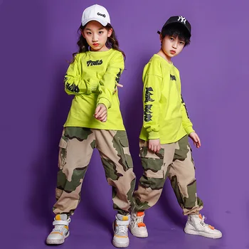 Bērnu Hip Hop Apģērbs, Zaļš Krekls, T Krekls Maskēties Gadījuma Bikses Meitene Zēnu Džeza Deja Kostīmu Karnevāla Drēbes Valkāt 2