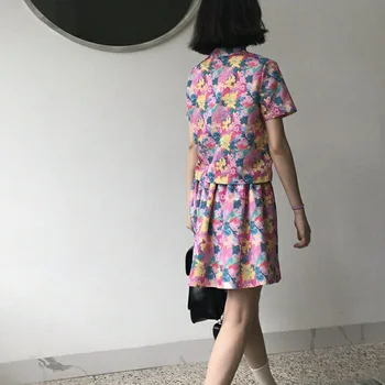 Pajama Komplekti Sievietēm Dizaina Salds Drukāt Savukārt Apkakle ar Īsām Piedurknēm Miega Topi Visu maču Moderns korejiešu Stilā Šiks Meitenes Pidžamas 2