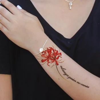 Ūdensnecaurlaidīgus Pagaidu Tetovējumu Uzlīmes, Sarkanā, Zilā Ziedu Mandala angļu Burti Viltus Tetovējumiem Flash Tatoos Roku Body Art Sievietēm Vīriešiem 2