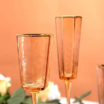 Apzeltīts Apmales Šampanieša Glāzes Luksusa Dzintara Krāsas Stikla Kausa Karstumizturīgs Āmuru, Graudu, Vīna Glāzes, Kokteiļu Glāzes Dzeršanai 3