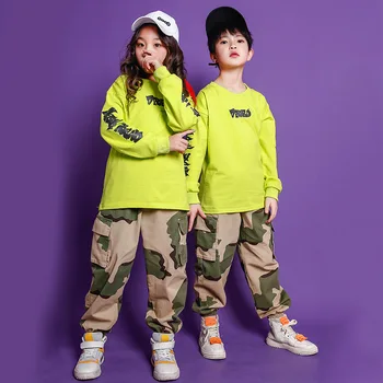 Bērnu Hip Hop Apģērbs, Zaļš Krekls, T Krekls Maskēties Gadījuma Bikses Meitene Zēnu Džeza Deja Kostīmu Karnevāla Drēbes Valkāt 3
