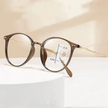 Retro Apaļā Rāmja Multifokāla Progresīvās Brilles Datoru Anti Zilā Gaisma Lasīšanas Brilles Sievietēm Ultravieglajiem Tālu Netālu Brilles 3