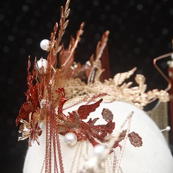 NiuShuya Tradicionālā Ķīniešu Kāzu Līgava Sarkanās Karalienes Kroni Headpieces Vintage Kāzu Tiara Galvassegu Līgavas Matu Aksesuāri 4