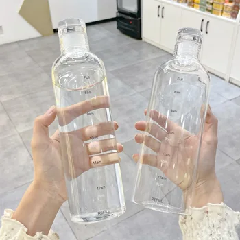 INS Stikla Pudele Ar Laika Atzīmi Pārredzamu Dzērieni, Sula, Ūdens Pudele 500/750ml Moderns Drinkware Laika Skalas Kausa Augstas Kvalitātes 5