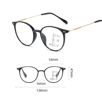 Retro Apaļā Rāmja Multifokāla Progresīvās Brilles Datoru Anti Zilā Gaisma Lasīšanas Brilles Sievietēm Ultravieglajiem Tālu Netālu Brilles 5